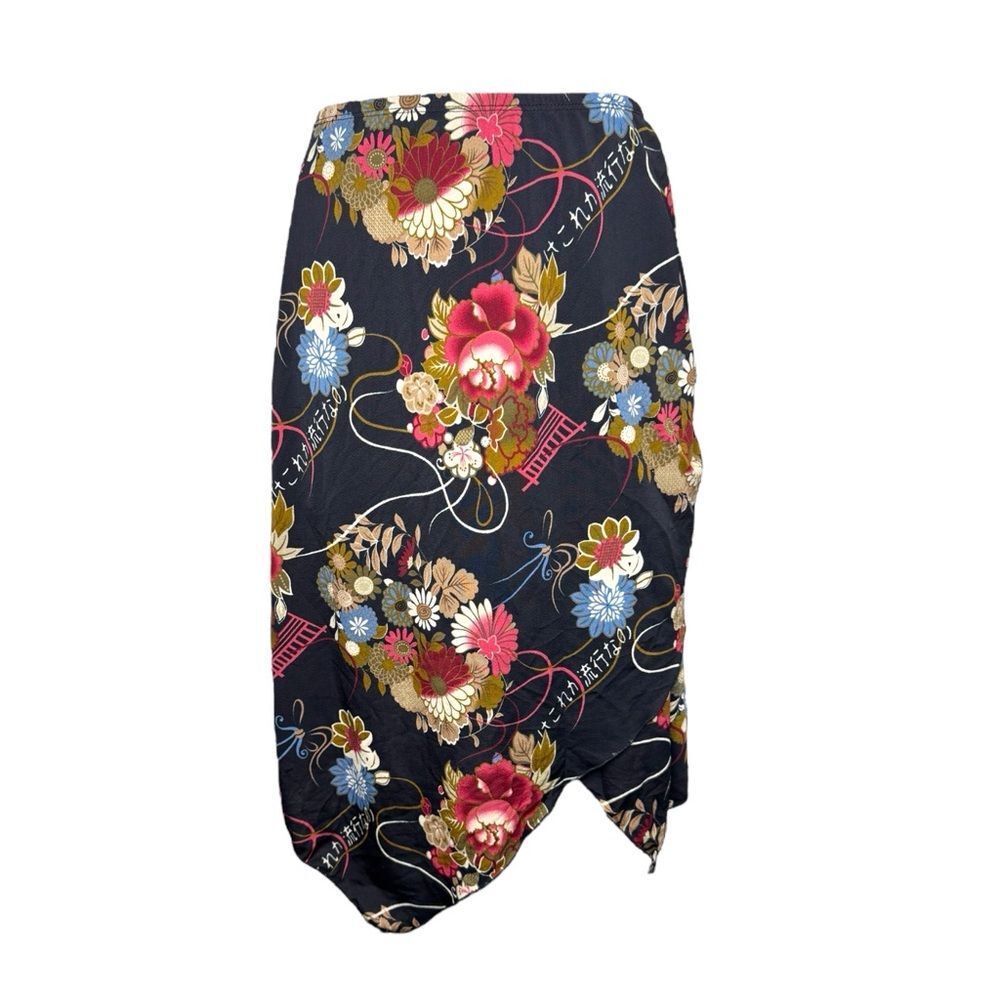 Y2K Rave Black Floral + Characters Asymmetrical Knee Length / Midi Skirt Size XL